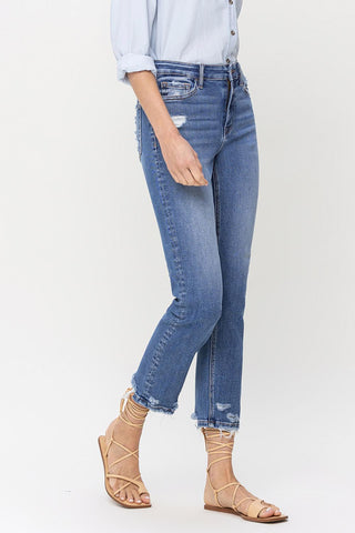 Lovervet High Rise Raw Hem Straight Jeans Trendsi