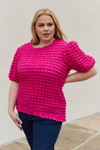 And The Why Full Size Bubble Textured Puff Sleeve Top Trendsi