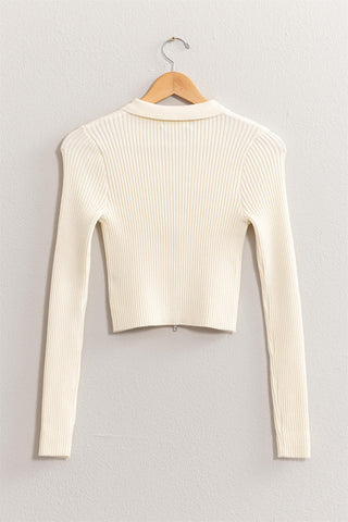 HYFVE Ribbed Double Zip Cropped Cardigan Trendsi