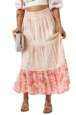 Floral Color Block Tiered Skirt Trendsi