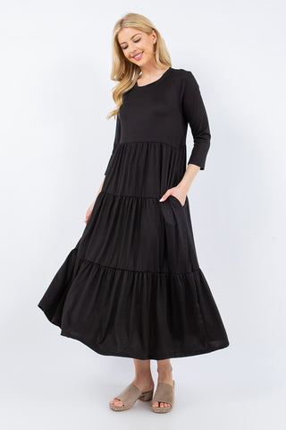 Celeste Full Size Tiered Midi Dress with Pockets Trendsi