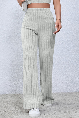 Basic Bae Full Size Ribbed High Waist Flare Pants Trendsi