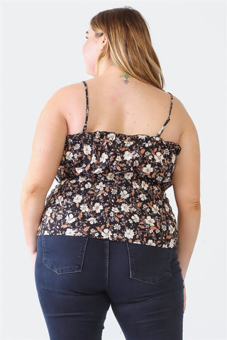 Zenobia Plus Size Frill Floral Square Neck Cami Trendsi