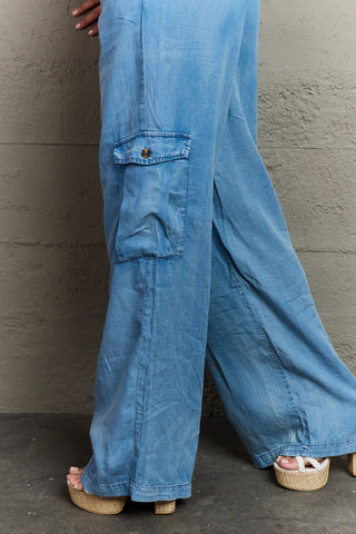 GeeGee Out Of Site Full Size Denim Cargo Pants Trendsi