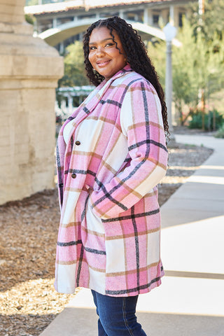 Double Take Full Size Plaid Button Up Lapel Collar Coat Trendsi