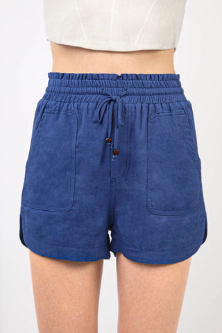 VERY J Drawstring Elastic Waist Linen Shorts Trendsi