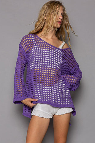 POL Openwork Flare Sleeve Knit Cover Up Trendsi