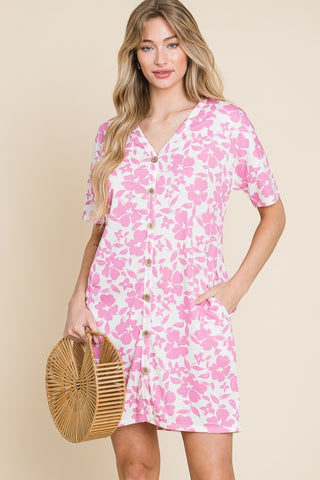 BOMBOM Floral Button Down Mini Dress Trendsi