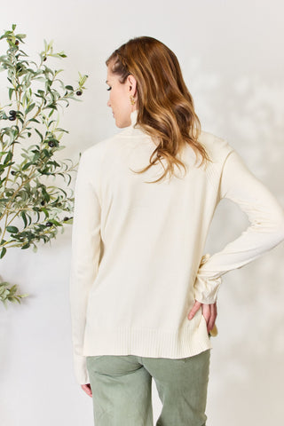 Heimish Full Size Ribbed Bow Detail Long Sleeve Turtleneck Knit Top Trendsi