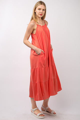 VERY J Ruffled A-Line Midi Cami Dress Trendsi