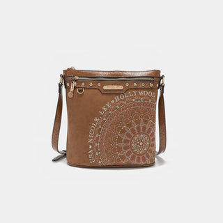 Nicole Lee USA Metallic Stitching Embroidery Inlaid Rhinestone Crossbody Bag Trendsi