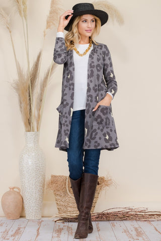 Celeste Full Size Leopard Open Front Contrast Cardigan Trendsi