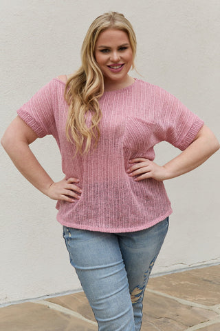 e.Luna Full Size Chunky Knit Short Sleeve Top in Mauve Trendsi