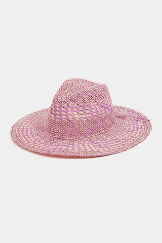 Fame Checkered Straw Weave Sun Hat Trendsi