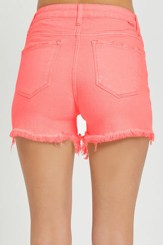 RISEN Tummy Control High Rise Fray Hem Denim Shorts Trendsi