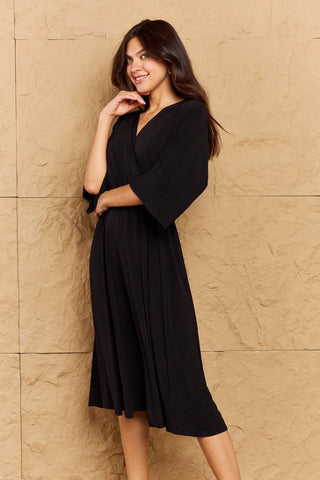 OneTheLand Make Your Move Solid Surplice Midi Dress Trendsi