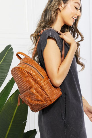 SHOMICO Certainly Chic Faux Leather Woven Backpack Trendsi