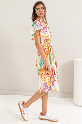 HYFVE Floral Flutter Sleeve Smocked Dress Trendsi