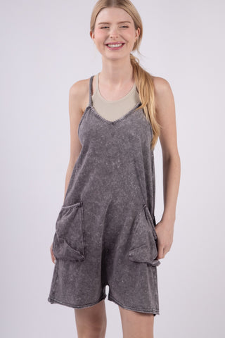 VERY J V-Neck Sleeveless Washed Romper Trendsi