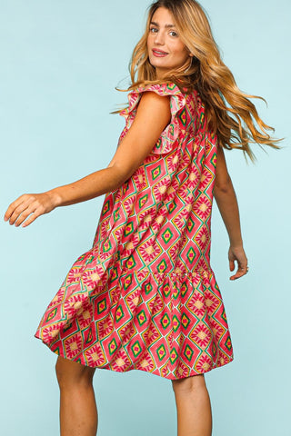 Haptics Full Size Ruffled Printed Dress with Side Pockets Trendsi