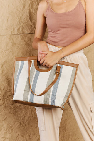 Fame Striped In The Sun Faux Leather Trim Tote Bag Trendsi