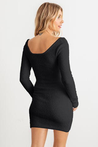 HERA COLLECTION Fluffy Bow Cut-Out Detail Long Sleeve Mini Dress Trendsi