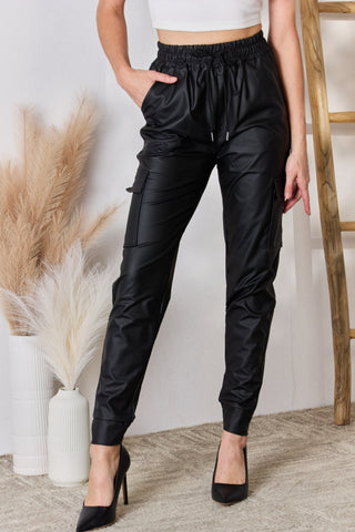 Color 5 Faux Leather Cargo Pants Trendsi