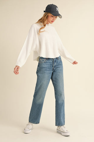 Mable Round Neck Dolman Sleeve Cropped Sweater Trendsi