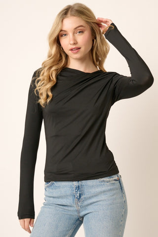 Mittoshop Ruched Long Sleeve Slim Top Trendsi