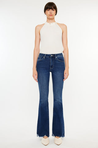 Kancan Cat's Whiskers Raw Hem Flare Jeans Trendsi