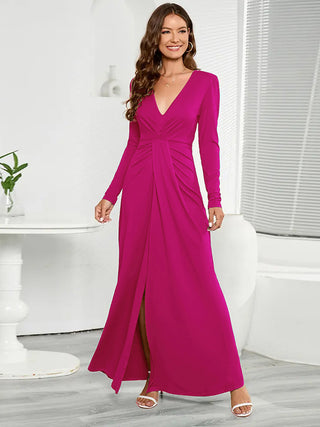 V-Neck Long Sleeve Split Dress Trendsi