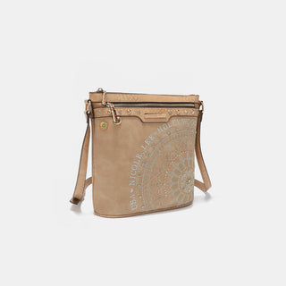 Nicole Lee USA Metallic Stitching Embroidery Inlaid Rhinestone Crossbody Bag Trendsi