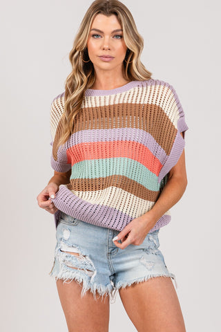 SAGE + FIG Color Block Striped Crochet Sweater Trendsi