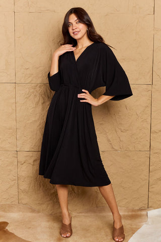 OneTheLand Make Your Move Solid Surplice Midi Dress Trendsi