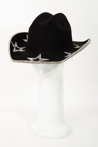 Fame Rhinestone Star Wide Brim Faux Suede Hat Trendsi