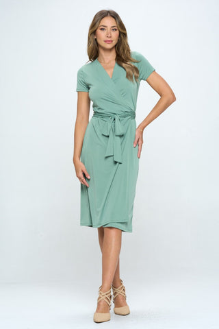 RENEE C Tie Front Surplice Short Sleeve Dress Trendsi