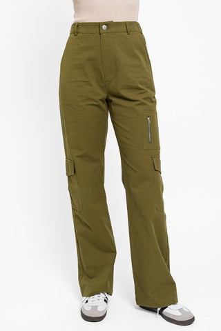 Le Lis High Waisted Wide Leg Cargo Pants with Pockets Trendsi