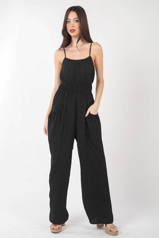 VERY J Pintuck Detail Woven Sleeveless Jumpsuit Trendsi