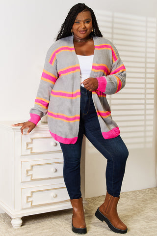 Woven Right Ribbed Long Sleeve Cardigan Trendsi