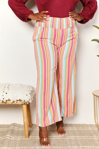 Double Take Striped Smocked Waist Pants with Pockets Trendsi