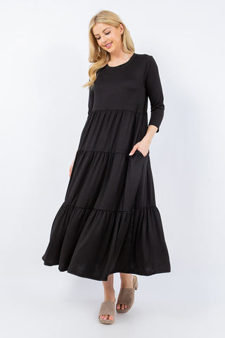 Celeste Full Size Tiered Midi Dress with Pockets Trendsi