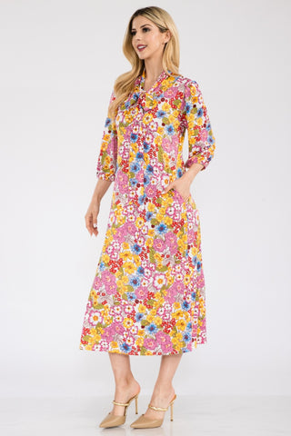 Celeste Full Size Floral Midi Dress with Bow Tied Trendsi