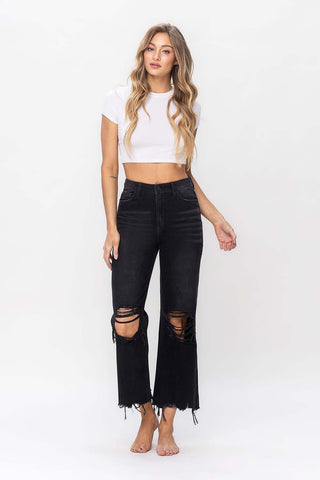 Vervet by Flying Monkey Vintage Ultra High Waist Distressed Crop Flare Jeans Trendsi