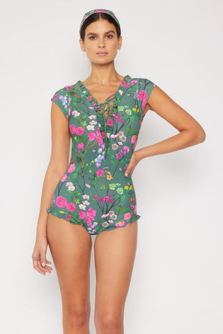 Marina West Swim Bring Me Flowers V-Neck One Piece Swimsuit In Sage Trendsi