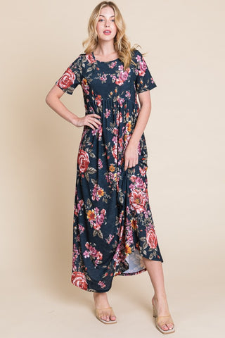 BOMBOM Floral Short Sleeve Maxi Dress Trendsi