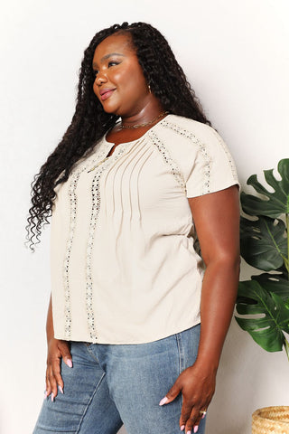 Double Take Crochet Buttoned Short Sleeves Top Trendsi