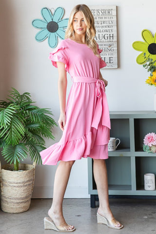 Reborn J Tie Front Ruffled Short Sleeve Dress Trendsi