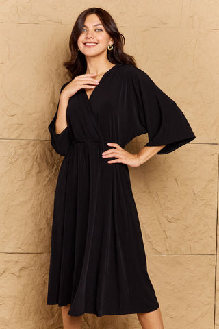 OneTheLand Make Your Move Solid Surplice Midi Dress Trendsi