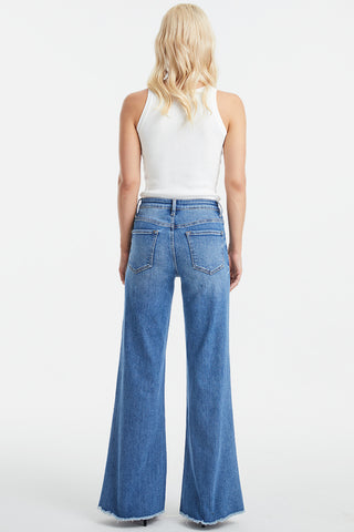 BAYEAS Full Size High Waist Button-Fly Raw Hem Wide Leg Jeans Trendsi