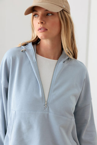 Le Lis Half Zip Drawstring Mock Neck Hoodie Trendsi